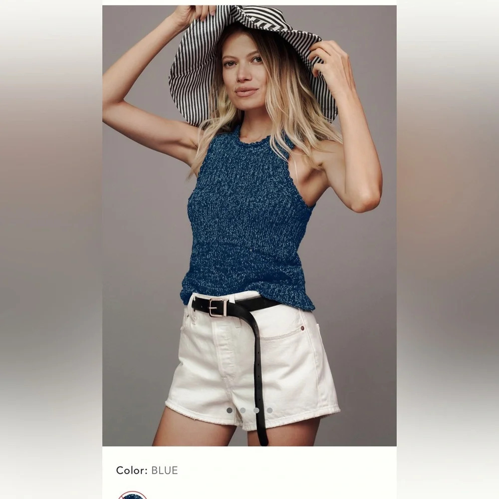 NWT new medium fits small Anthropologie pilcro stitched sweater tank blue knit